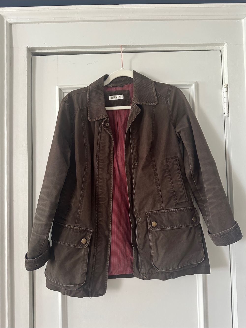 Orvis Brown Utility Jacket with Red Lining